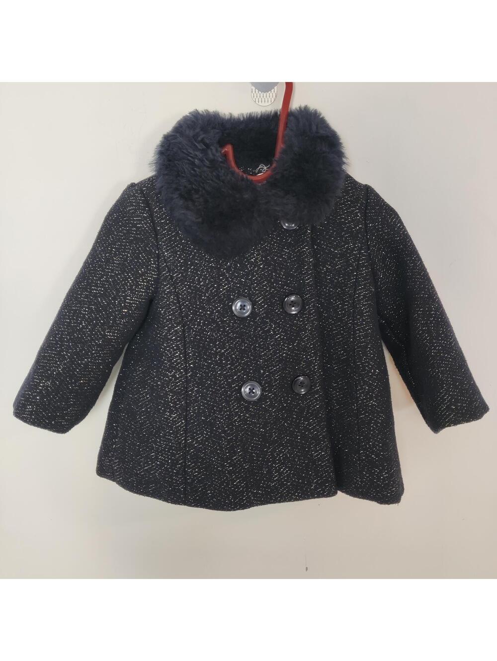 Minoti Toddler Girls Black Sparkle Peacoat Faux Fur Collar 9-12 Months